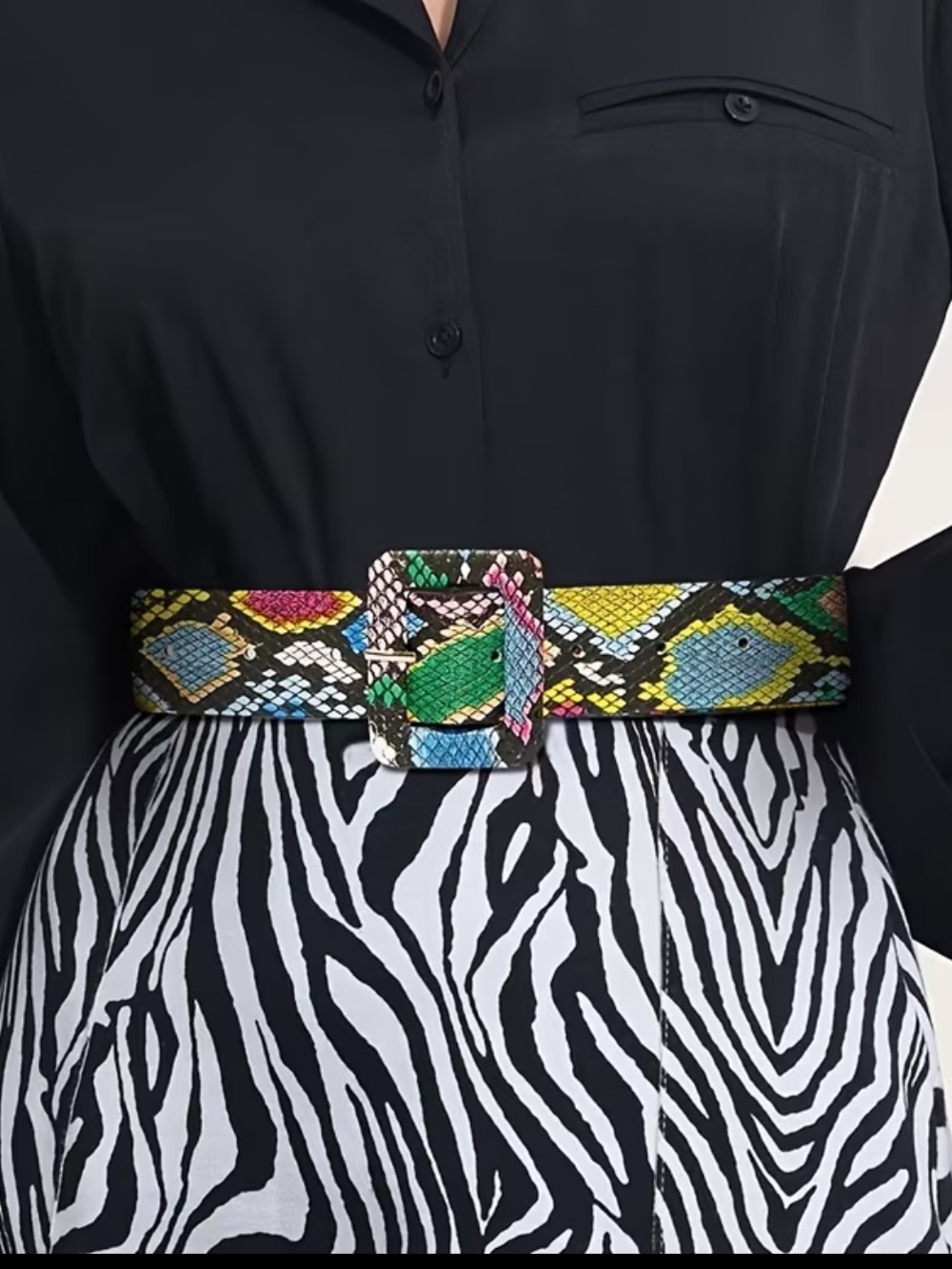 Affordable Fashion Finds Multicolor Snake-Print Waist Belt with Covered Buckle